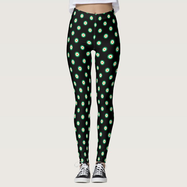 Legging Padrão de bolinhas verde branco laranja (Frente)