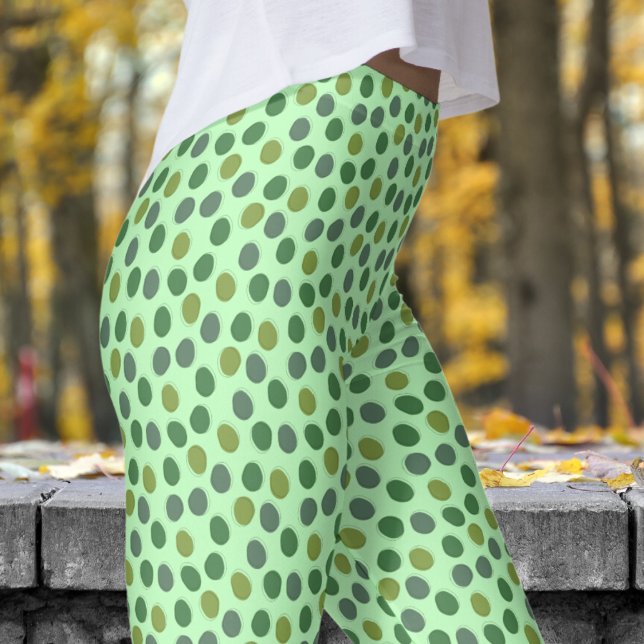 Legging Padrão de Bolinhas Verde Trendy e Verde do Mar (Greens on Sea Green Leggings)