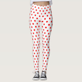 Legging Padrão de Bolinhas Vermelho Branco Chic