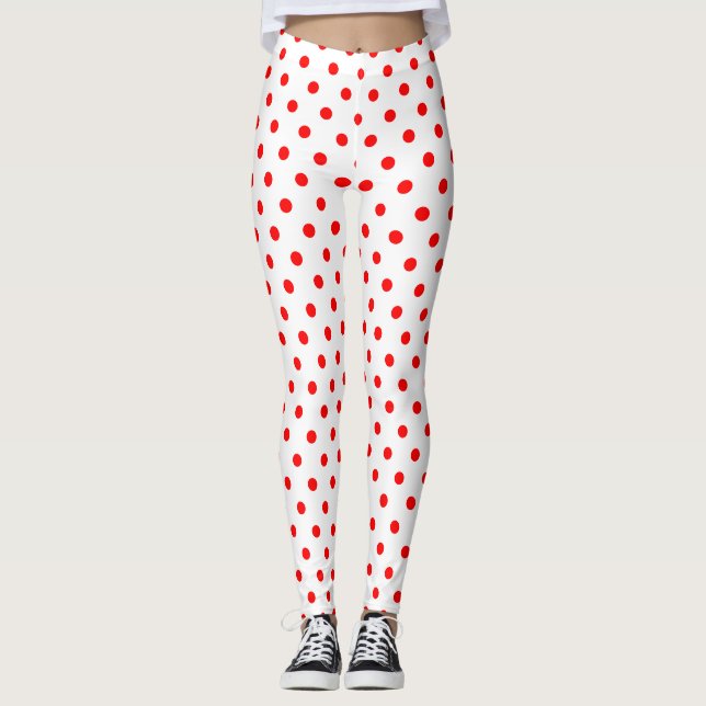 Legging Padrão de Bolinhas Vermelho Branco Chic (Frente)