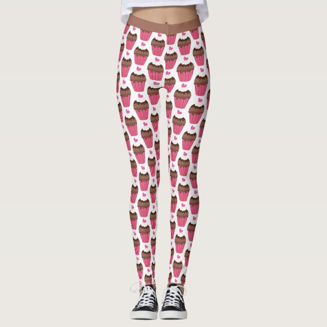 Legging Padrão De Bolo De Bactéria Doce De Cupcake Bonito (Frente)
