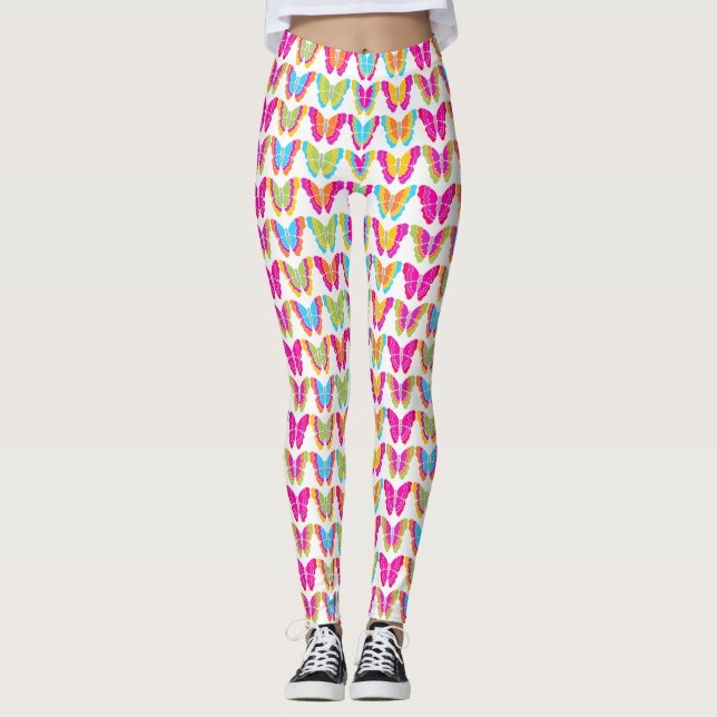 Legging Padrão de borboleta arco-íris multicolorido giro-c (Frente)