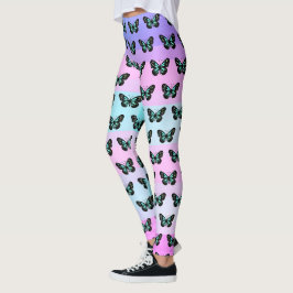 Legging Padrão de Borboleta Azul e Preta Elegante