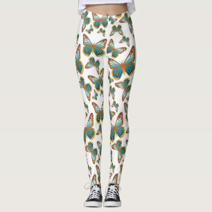 Legging Padrão de borboleta de gradiente azul