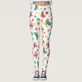 Legging Padrão de Borboleta e Floral 