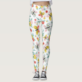 Legging Padrão de Borboleta e Floral 