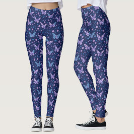 Legging Padrão de Borboleta Roxo-Roxo-Romântica