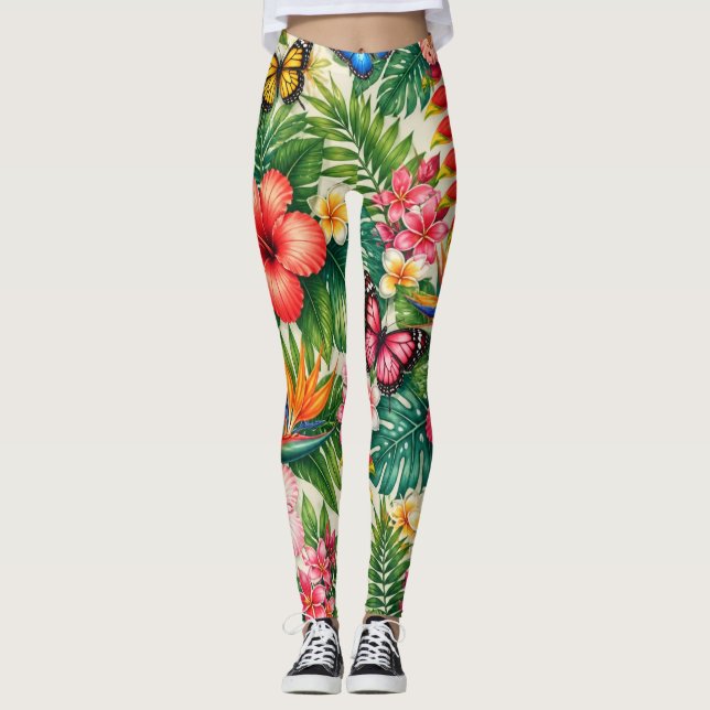 Legging Padrão de Borboleta Tropical (Frente)