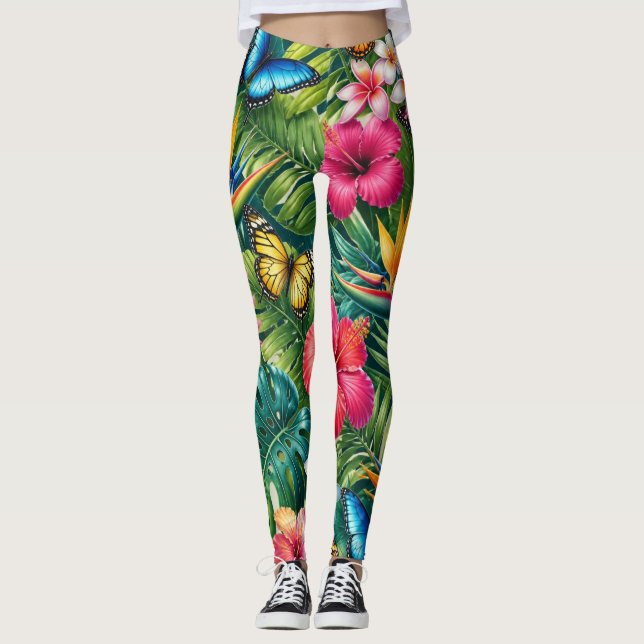 Legging Padrão de Borboleta Tropical (Frente)