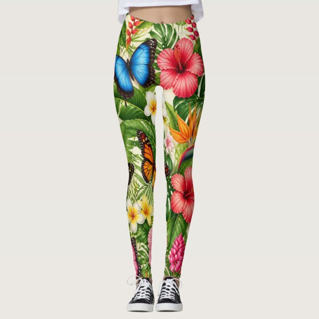 Legging Padrão de Borboleta Tropical (Frente)
