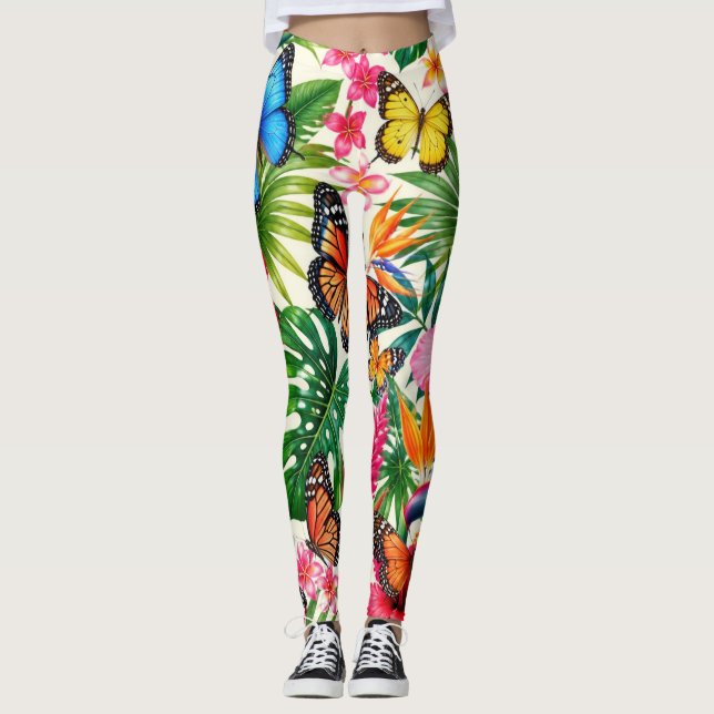 Legging Padrão de Borboleta Tropical (Frente)
