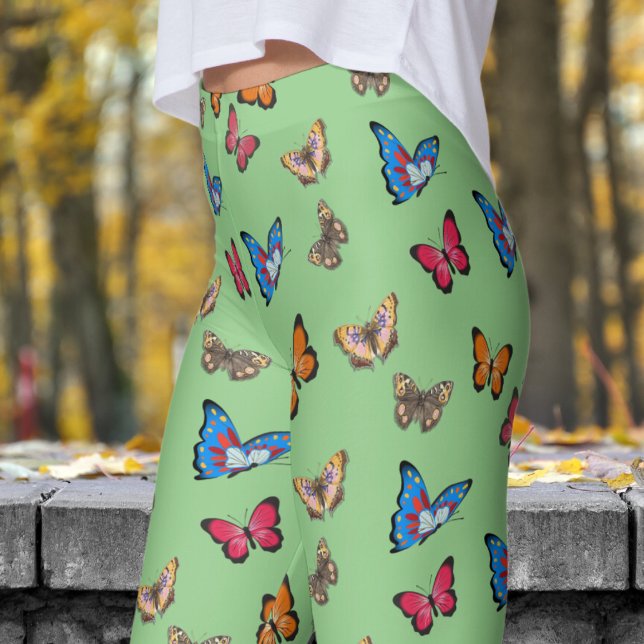 Legging Padrão de borboletas coloridas (Colorful Sage Butterflies Pattern Leggings)