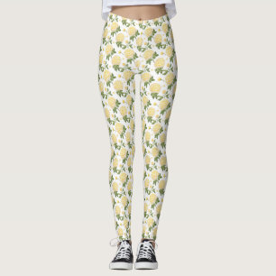Legging Padrão de Borboletas Florais de Hidrangea Amarela 