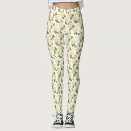 Legging Padrão de Borboletas Florais de Hydragea Amarela E