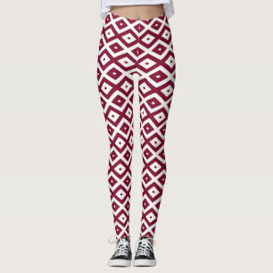 Legging Padrão de borgonha e diamante branco