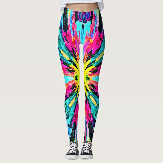 Legging Padrão de brilho colorido do abstrato (Frente)