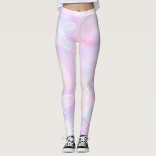 Legging Padrão de Brilho de Borboleta Rosa Suave