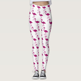 Legging Padrão de brilho rosa de flamingo brilhante branco