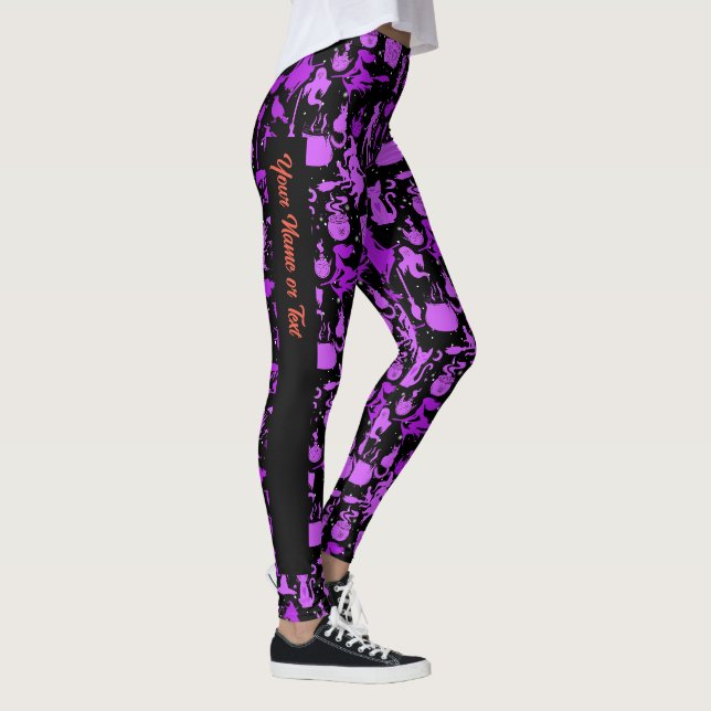 Legging Padrão de bruxas voadoras.Preto roxo BG (PS) (Direita)