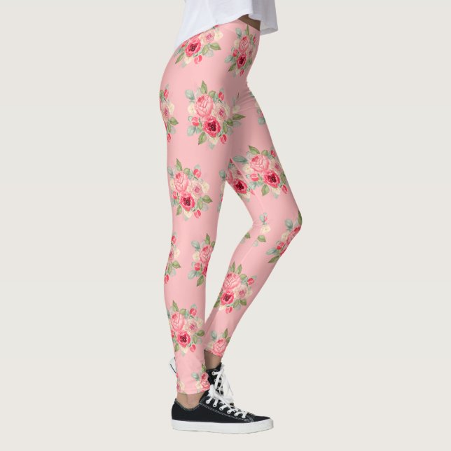 Legging Padrão de Buquê de Rosas Rosa Pintadas (Direita)