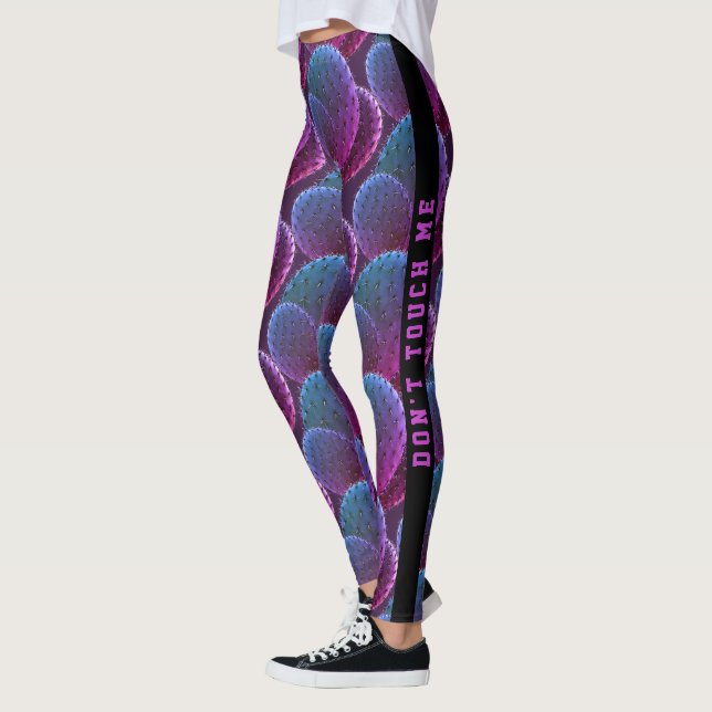 Legging Padrão de Cactus do Deserto Azul e Roxo na Moda (Esquerda)
