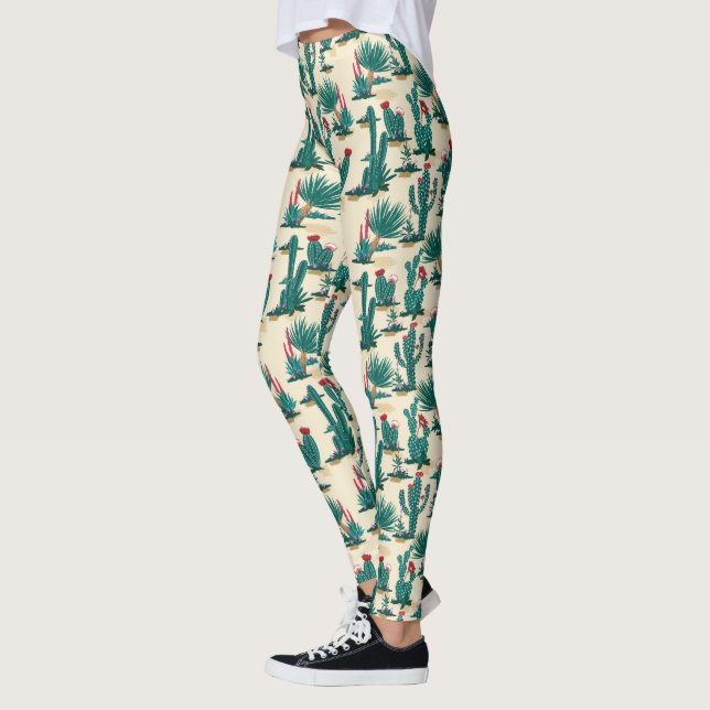 Legging Padrão de Cactus Verde e Vermelho (Esquerda)