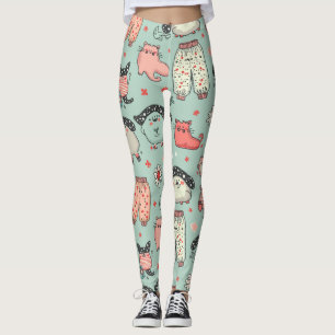 Legging padrão de calças de pajama com personagens brancos