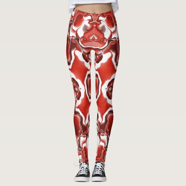 Legging Padrão de Caleidoscópio de Couve-Flor Vermelha e V (Frente)