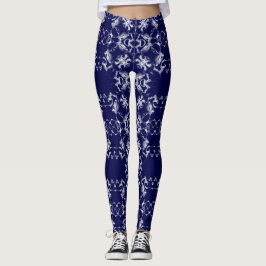 Legging Padrão de caleidoscópio de renda azul e cinza