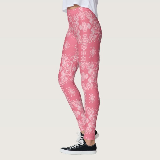 Legging Padrão de Caleidoscópio Rosa e Branco (Esquerda)
