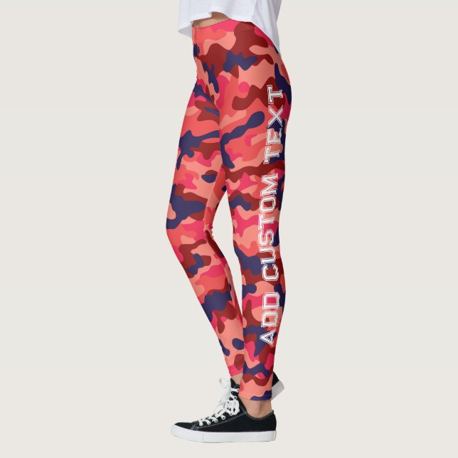 Legging Padrão de Camouflage - Coral Azul com Texto de Blo (Esquerda)