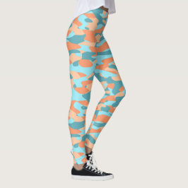 Legging Padrão de Camuflagem Azul de Turquesa Laranja