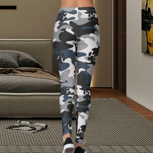 Legging Padrão de Camuflagem Cinza Azul Claro Garra de Gat