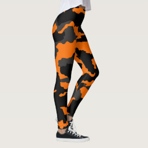 Legging Padrão de Camuflagem de Cinza Negra Laranja