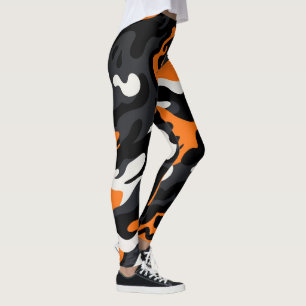 Legging Padrão de Camuflagem Laranja Preto Branco Fantasma