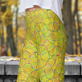 Legging Padrão de Caos Cíclico Amarelo Vibrante