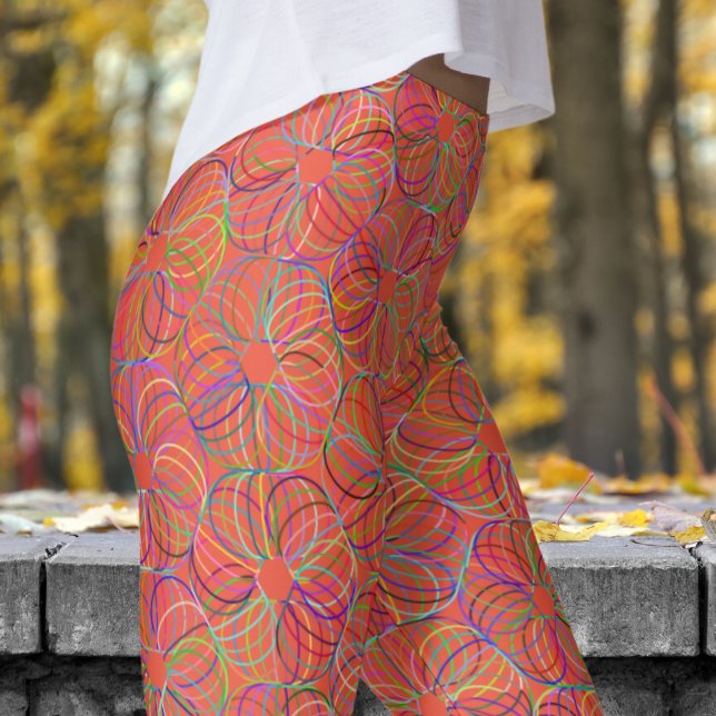 Legging Padrão de Caos Cíclico Laranja Vibrante (Orange Cyclic Chaos)