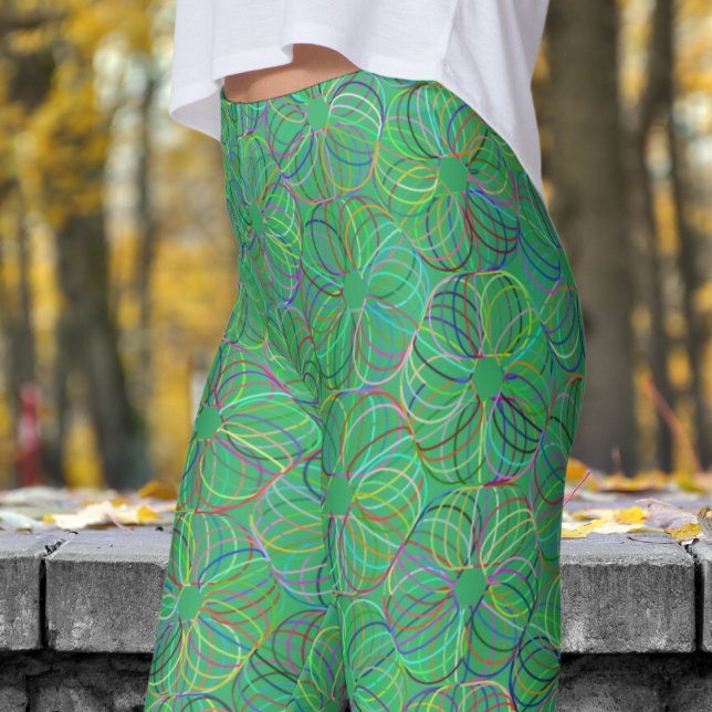Legging Padrão de Caos Cíclico Verde Vibrante (Green Cyclic Chaos Pattern Leggings)