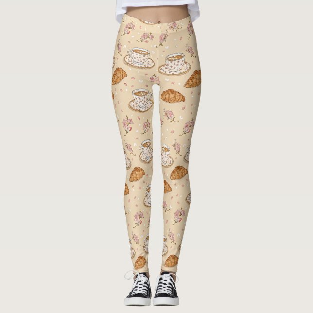 Legging Padrão de Capa de Café Flor de Cerejeira (2) (Frente)
