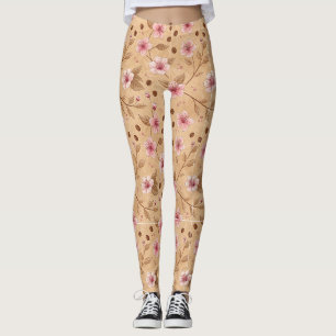 Legging Padrão de Capa de Café Flor de Cerejeira (5)