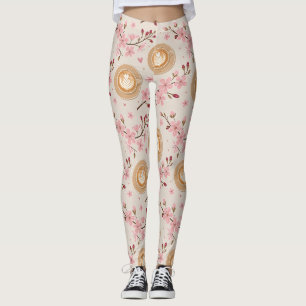 Legging Padrão de Capa de Café Flor de Cerejeira (7)