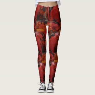 Legging Padrão de carvão vermelho repetitivo de abstrato M