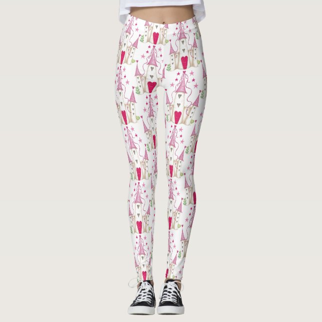 Legging Padrão de Castelo do Coração Caprichoso (Frente)