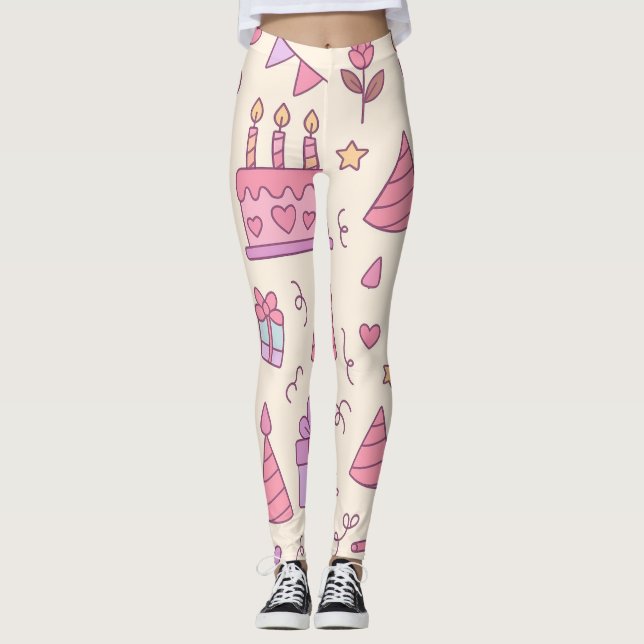 Legging Padrão de Celebração da Festa da Princesa Doce (Frente)