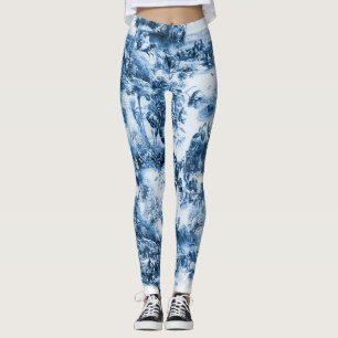 Legging Padrão de cena romântico do azul português azul