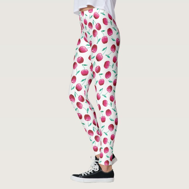 Legging Padrão de Cereja de Aquarela (Esquerda)