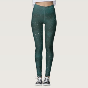 Legging Padrão De Céu Verde Azul Profundo Com Estrela Pequ
