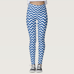 Legging Padrão De Chevron Branco E Azul