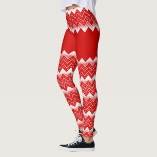 Legging Padrão de Chevron Branco e Vermelho