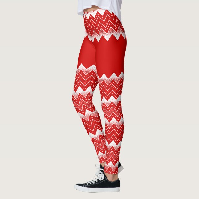 Legging Padrão de Chevron Branco e Vermelho (Esquerda)